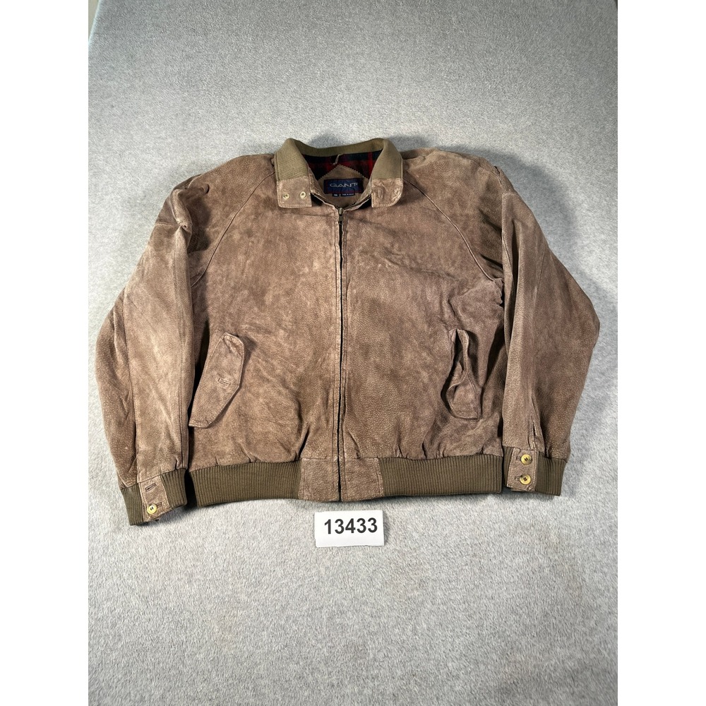 Gant Suede Bomber Jacket Mens 46 Brown Good Vintage Plaid Lined Korea - Picture 2 of 11